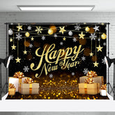 Lofaris UK Glitter Gold Gift Box Snowflake New Year Backdrop